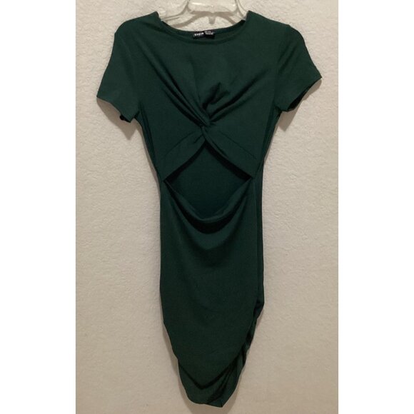 Green Twist-Front Bodycon Dress With Short Sleeves Size S - Picture 2 of 5